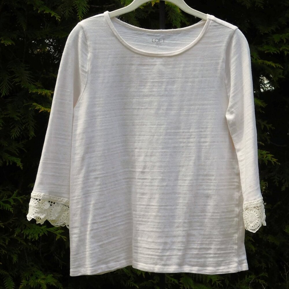 Loft Cotton Slub Knit Top with Crochet Trim